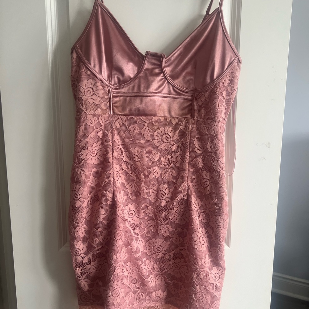 PrettyLittleThing Pink Mini Dress with Lace Trim